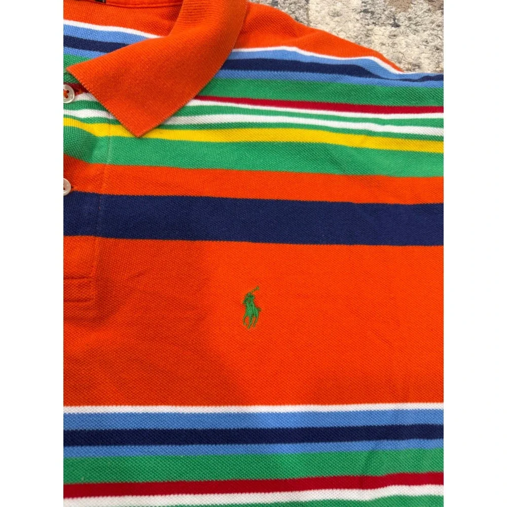 Polo Ralph Lauren Mens XXL Orange Multi Color Striped Short Sleeve Polo Shirt